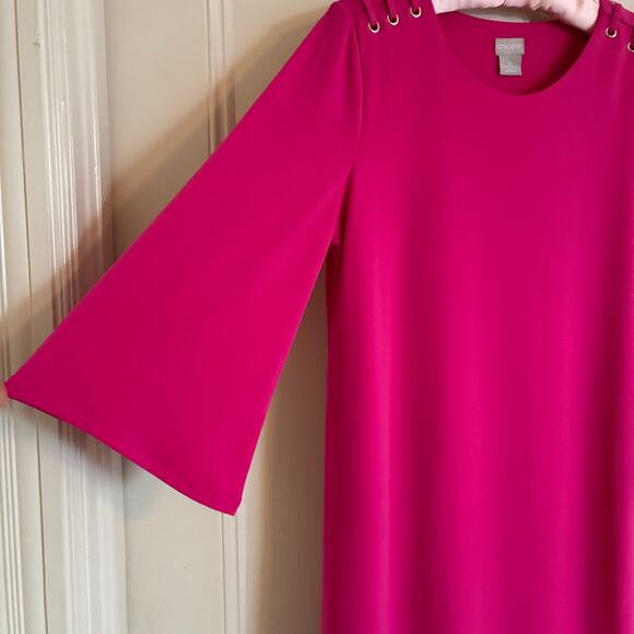 Chico's Dress Size 0 = Womens XS Hot Pink Flowy Sleeves Midi Glam - Picture 4 of 8